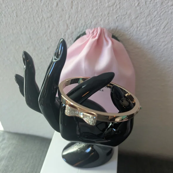 Kate Spade Rose Gold-tone Bow Crystal Bangle with Pink Pouch - Limited Edition - Picture 4 of 16